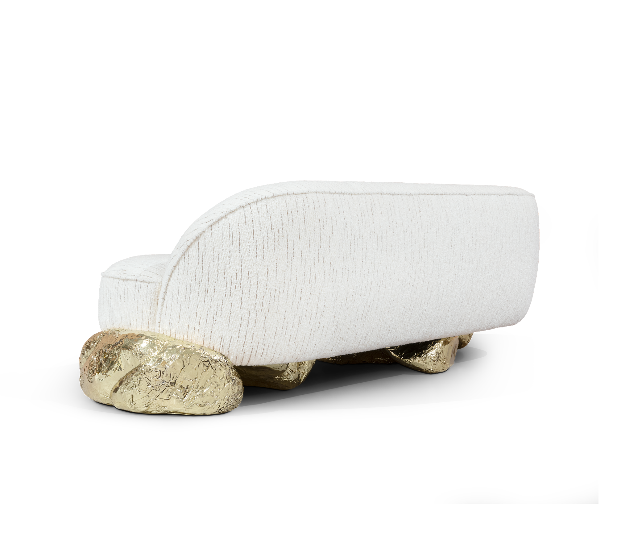 Luxury Sculptural Sofa with Polished Hammered Brass Base & Organic Curved Design