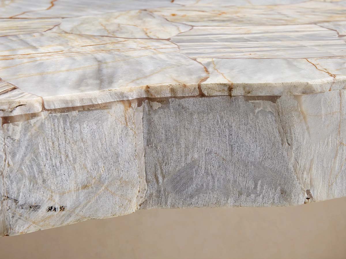 Petra Round Dining Table with Petrified Wood/Natural Stone and Iron Base