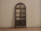 Hattie Glass Tall Display Cabinet with Oak Wood Living Room Storage Cabinet