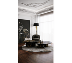 Luxury Calacatta Marble Coffee Table with Black Sculptural Base & Modern Design