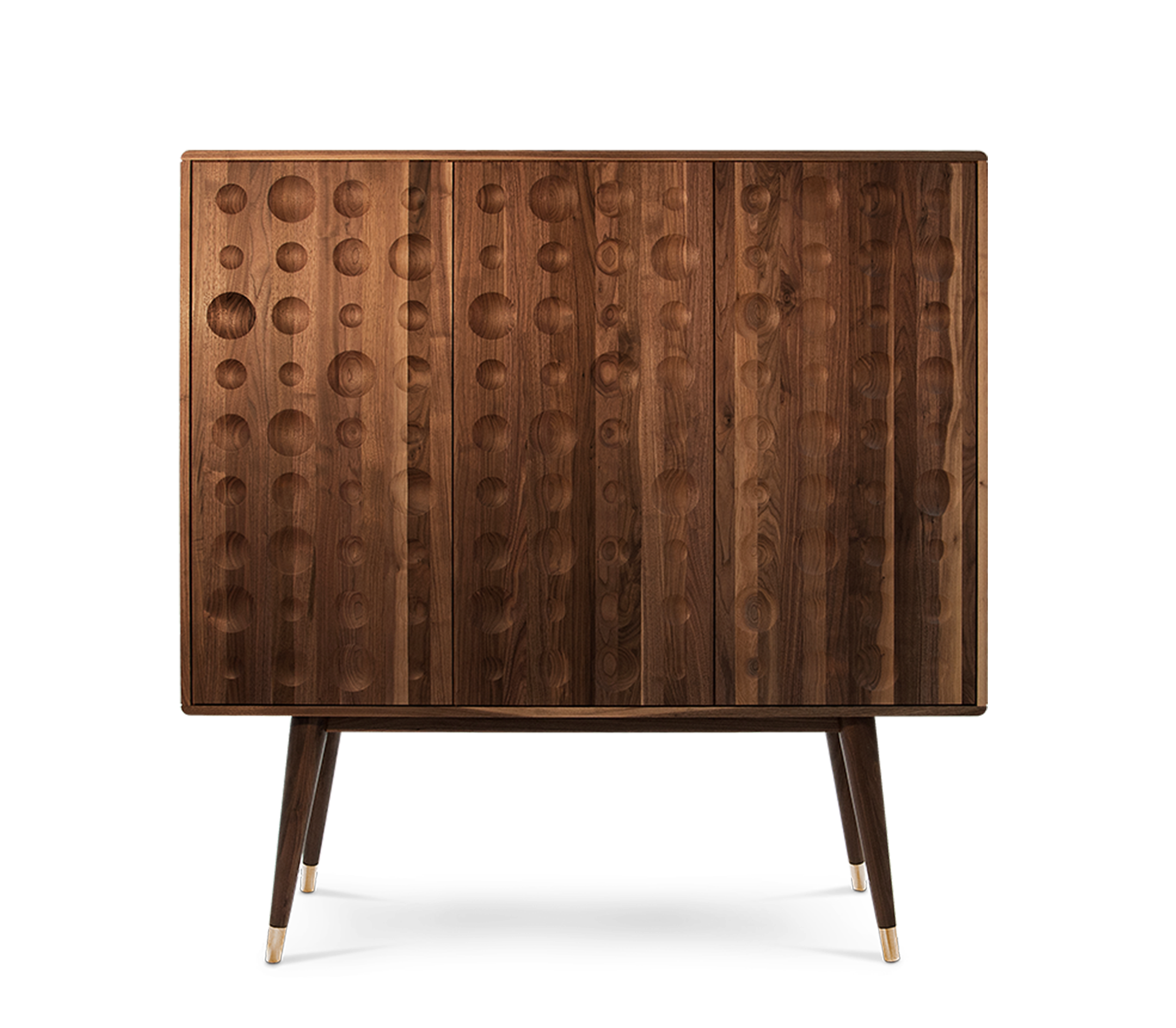 Luxury Walnut Bar Cabinet with Brass Accents & Hidden Storage