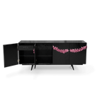 Luxury Black Sideboard Buffet Cabinet with Floral Carved Details & Storage