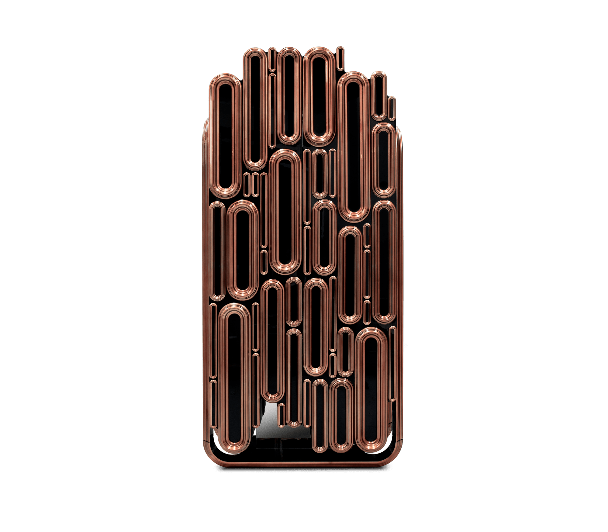 Luxury Bar Cabinet with Brass Tube Design, Glass Shelves & Hidden Storage