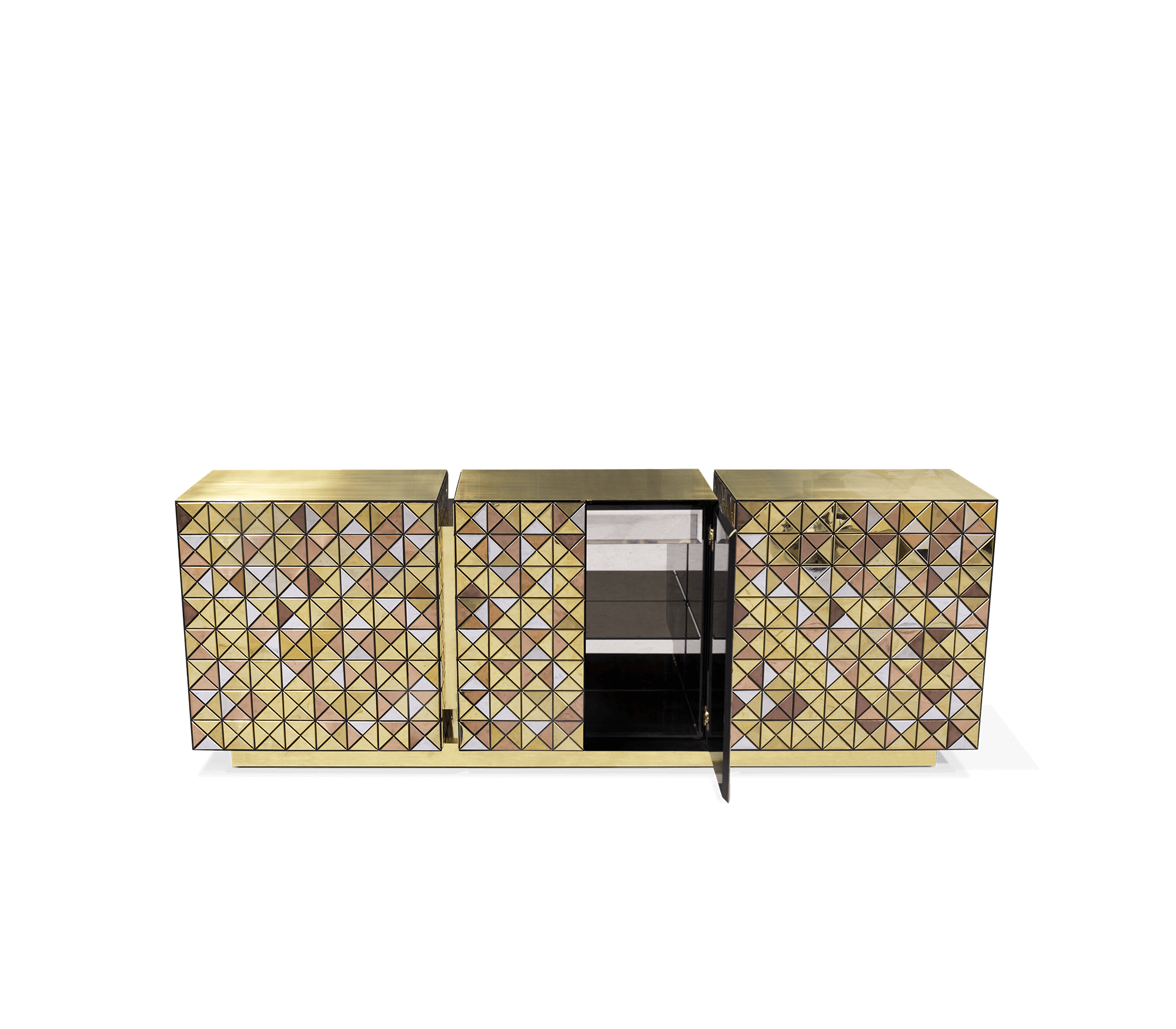 Luxury Anodized Metal Sideboard Cabinet with Pixel-Inspired Design & Hidden Storage