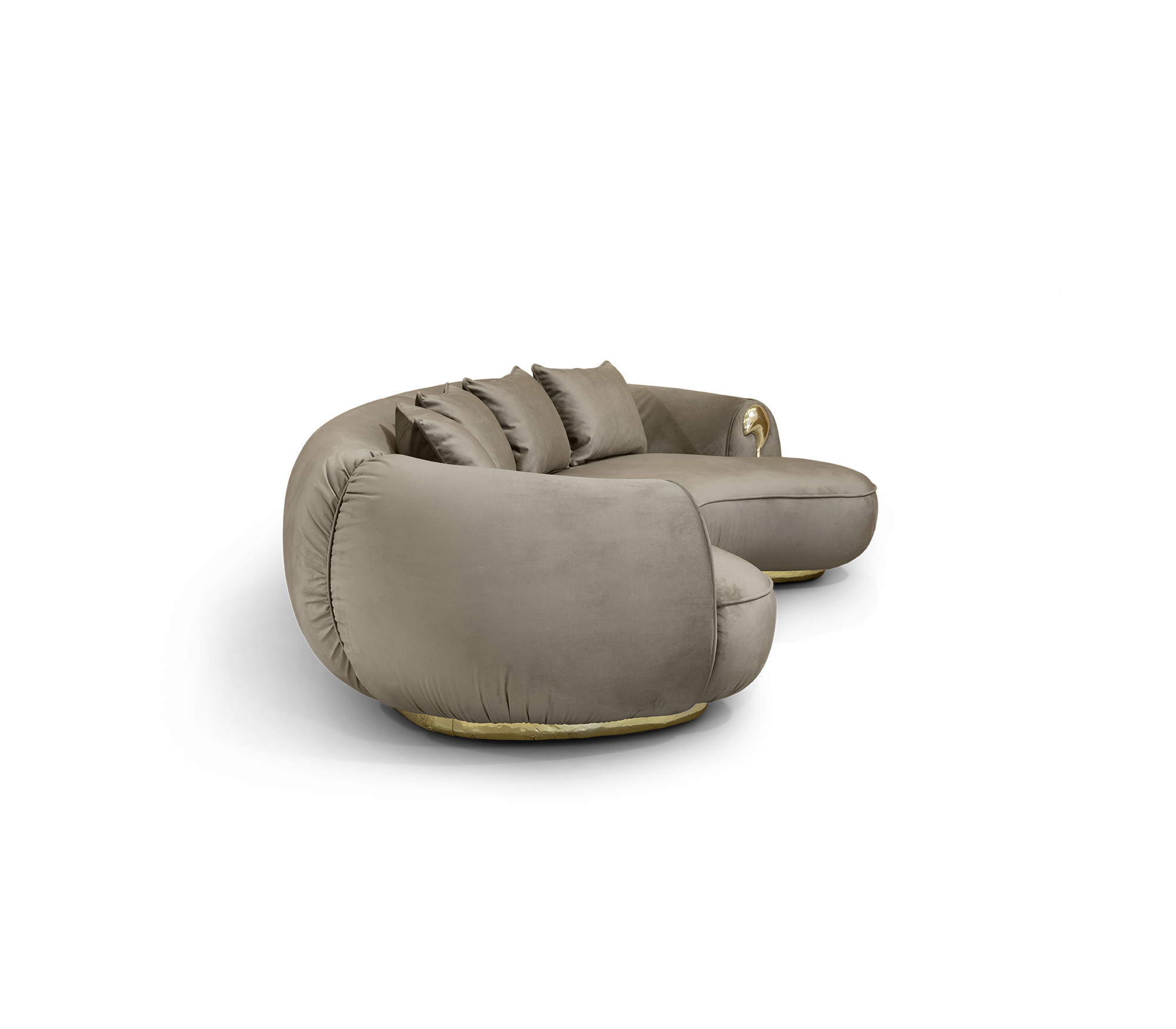 Luxury Curved Sofa with Hand-Hammered Polished Brass Base & Cream Upholstery Design