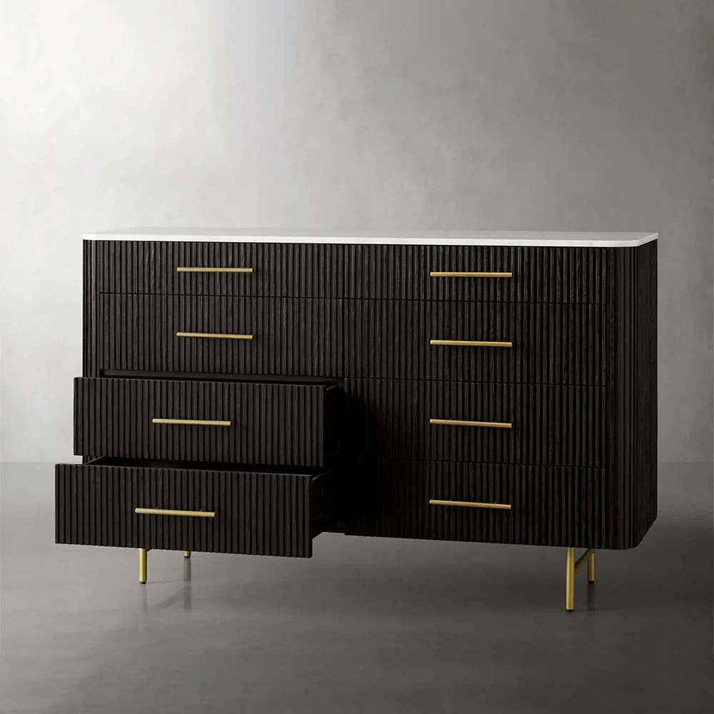 Finnley Wood Eight-Drawer Dresser with Marble or Bluestone Top Rural Chest Of 8-Drawers Cabinet