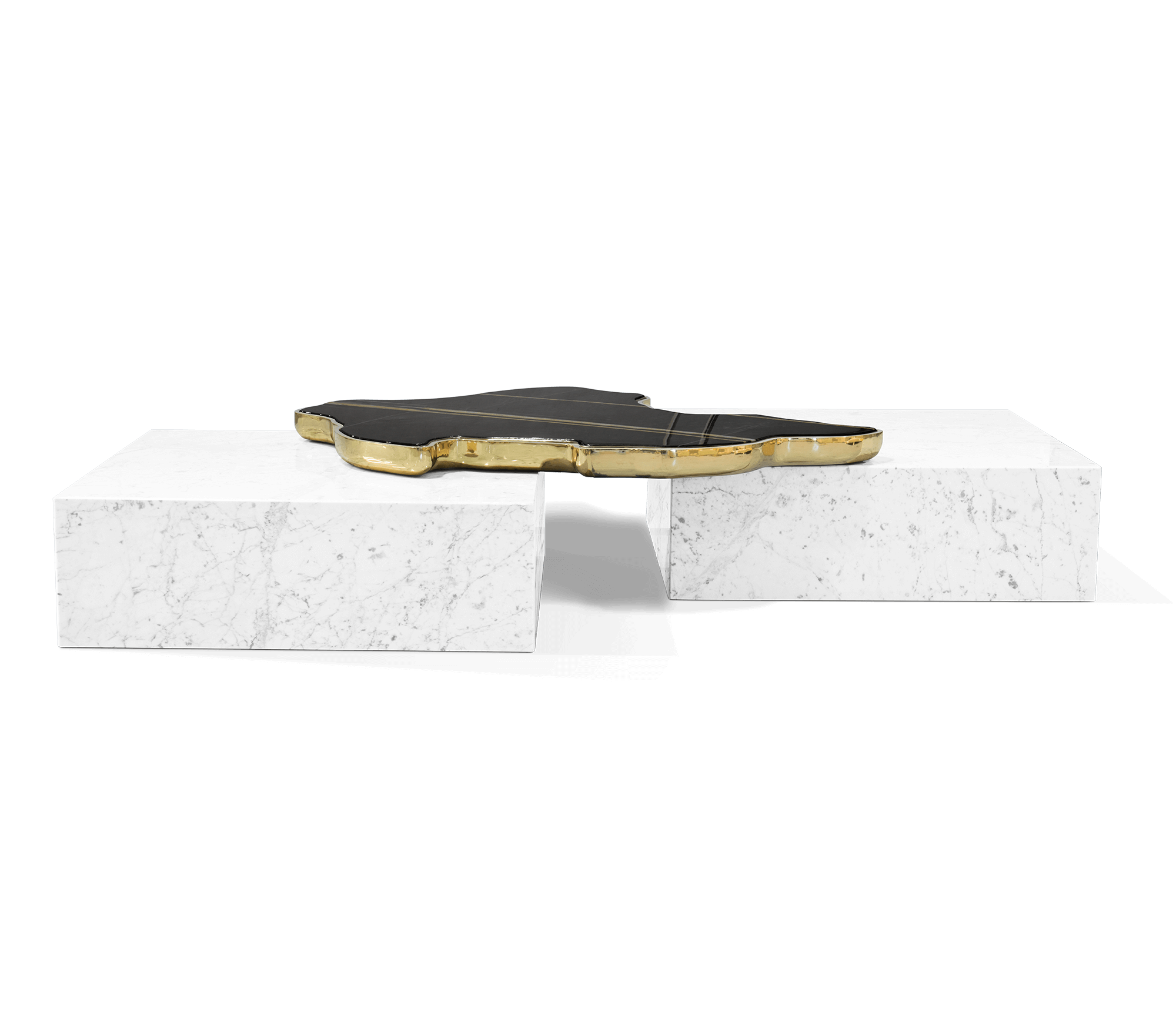 Luxury Black & White Coffee Table with Sculptural Design & High Gloss Finish
