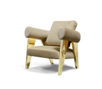 Luxury Sculptural Armchair with Polished Hammered Brass Legs & Curved Upholstery Design