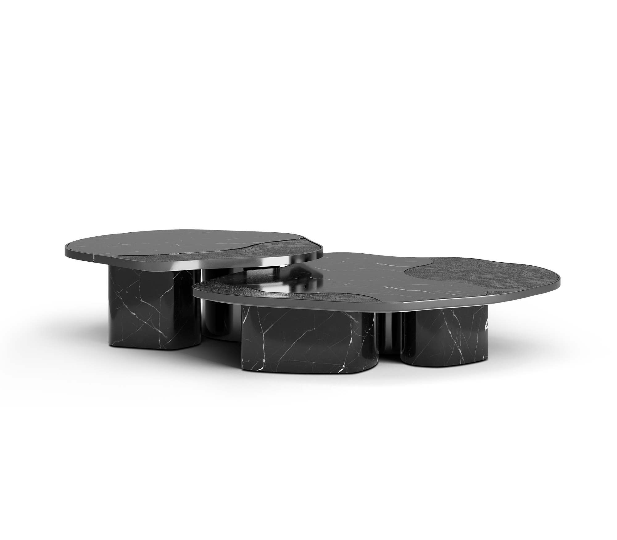 Luxury Calacatta Marble Coffee Table with Black Sculptural Base & Modern Design