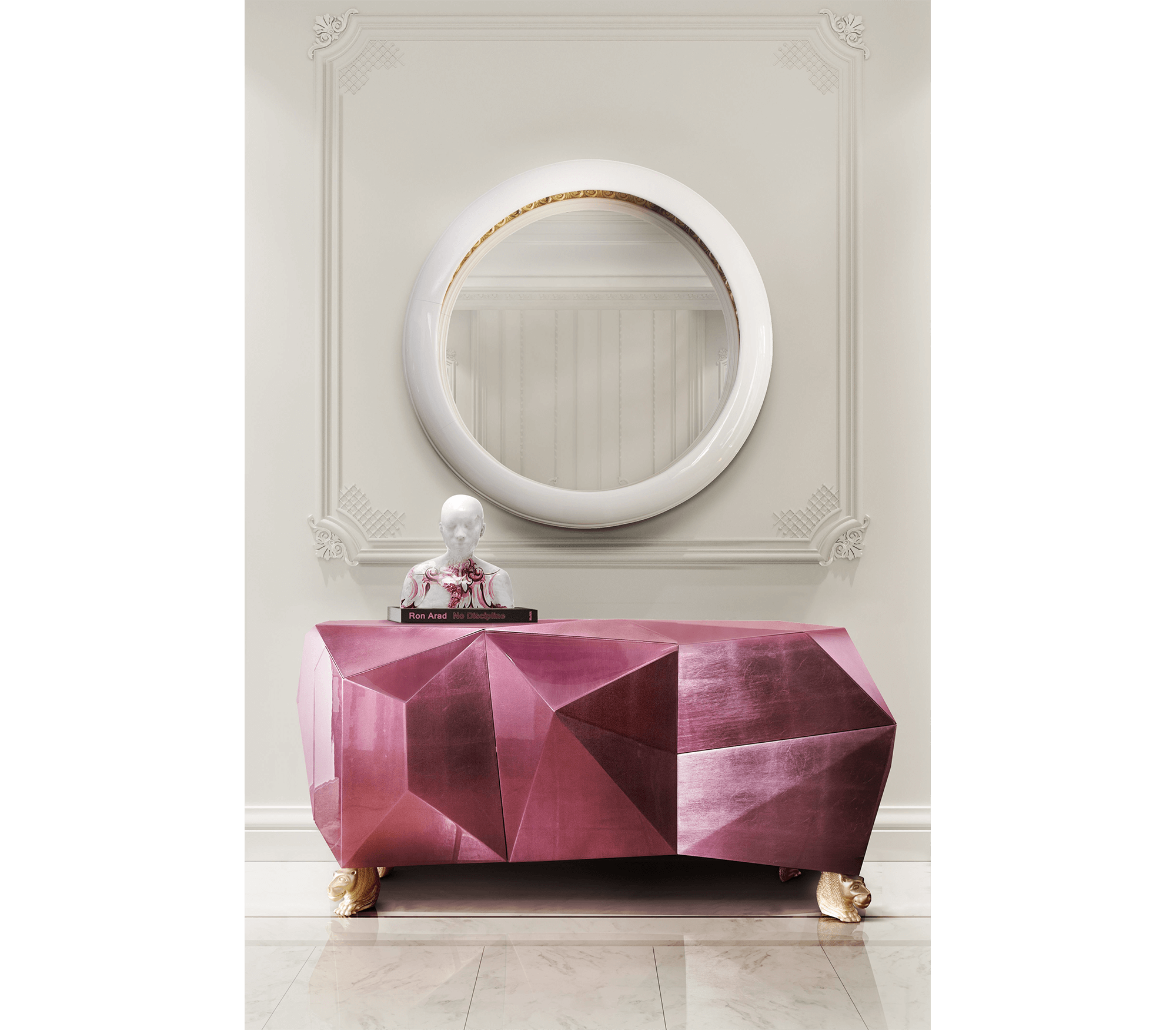 Luxury Diamond-Inspired Sideboard Cabinet with Black Gold Finish & Hidden Storage