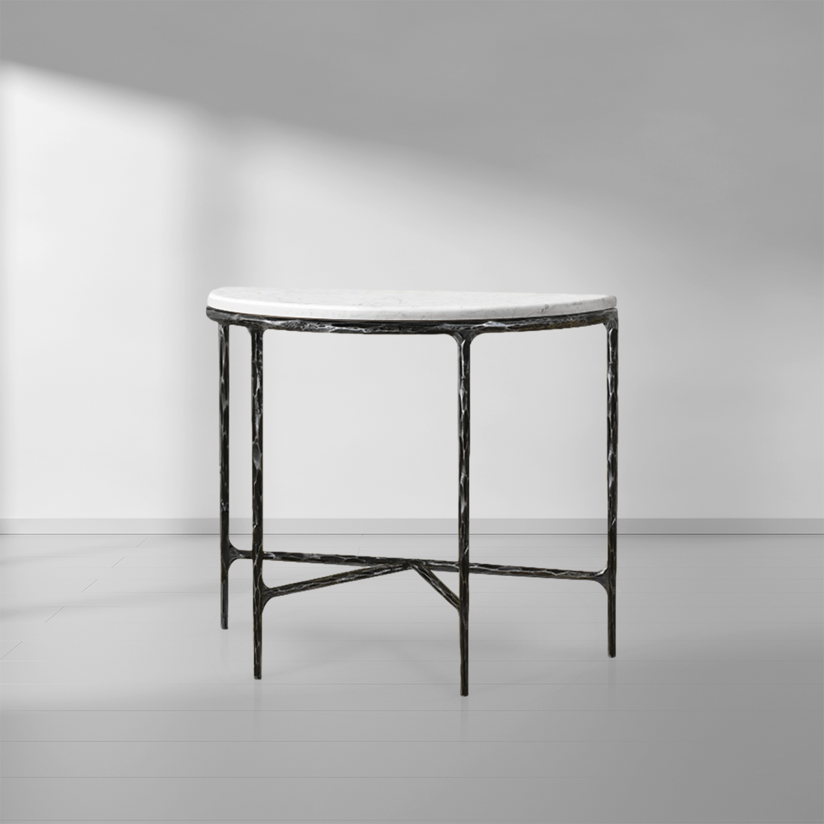 Thaddeus Metal Semi-Circle Marble Console Table Hand-Forged Entryways Entrance Table