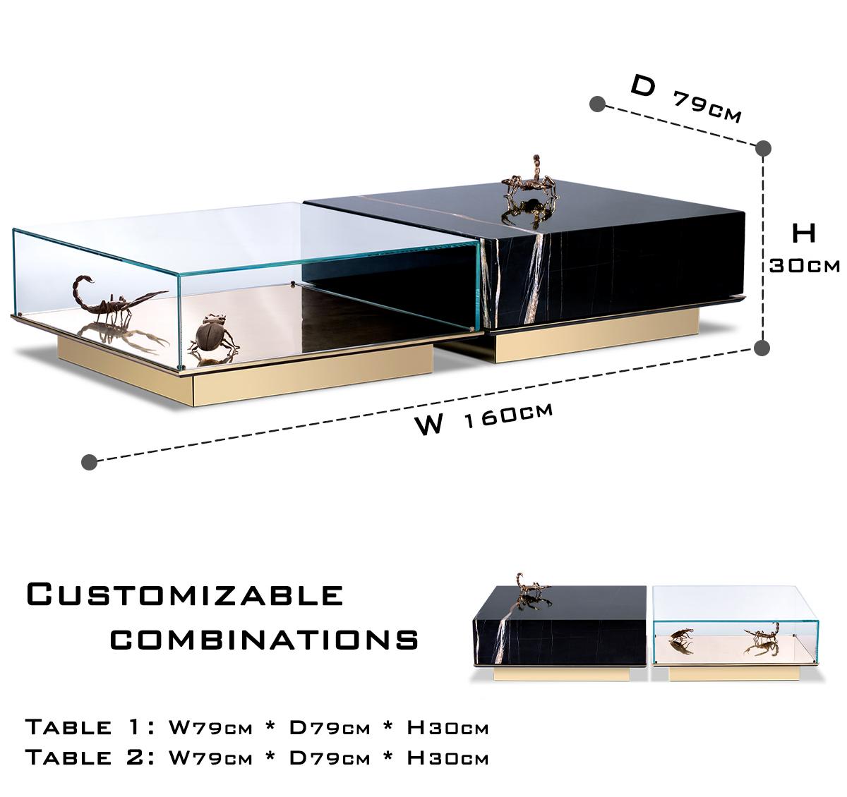 Luxury Coffee Table Set with Marble, Glass & Sculptural Gold Brass Design