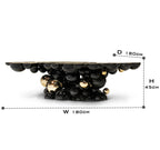 Luxury Sculptural Coffee Table with Gold Sphere Base & Black Glass Top