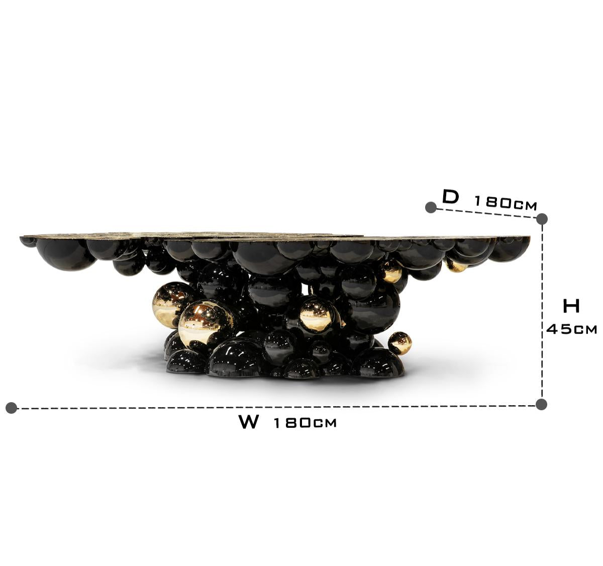 Luxury Sculptural Coffee Table with Gold Sphere Base & Black Glass Top