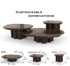 Luxury Patina Brass Coffee Table Set with Round Tiered Tops & Statement Design