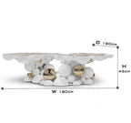 Luxury Sculptural Coffee Table with Gold Sphere Base & Black Glass Top
