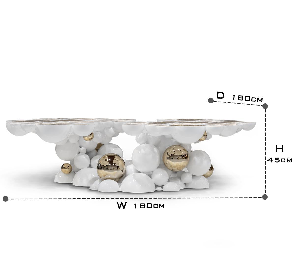 Luxury Sculptural Coffee Table with Gold Sphere Base & Black Glass Top