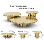 Luxury Patina Brass Coffee Table Set with Round Tiered Tops & Statement Design