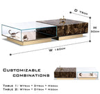 Luxury Coffee Table Set with Marble, Glass & Sculptural Gold Brass Design