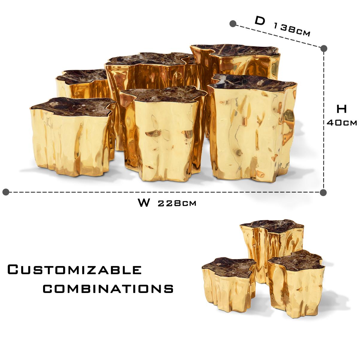 Luxury White Coffee Table with Sculptural Gold Base & Organic Modern Design
