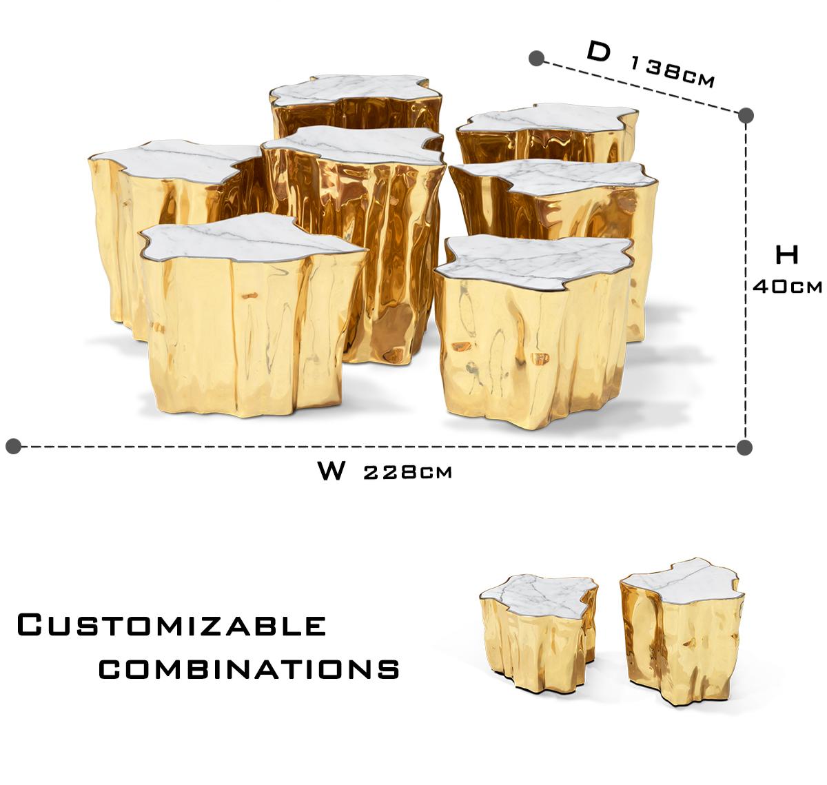 Luxury White Coffee Table with Sculptural Gold Base & Organic Modern Design