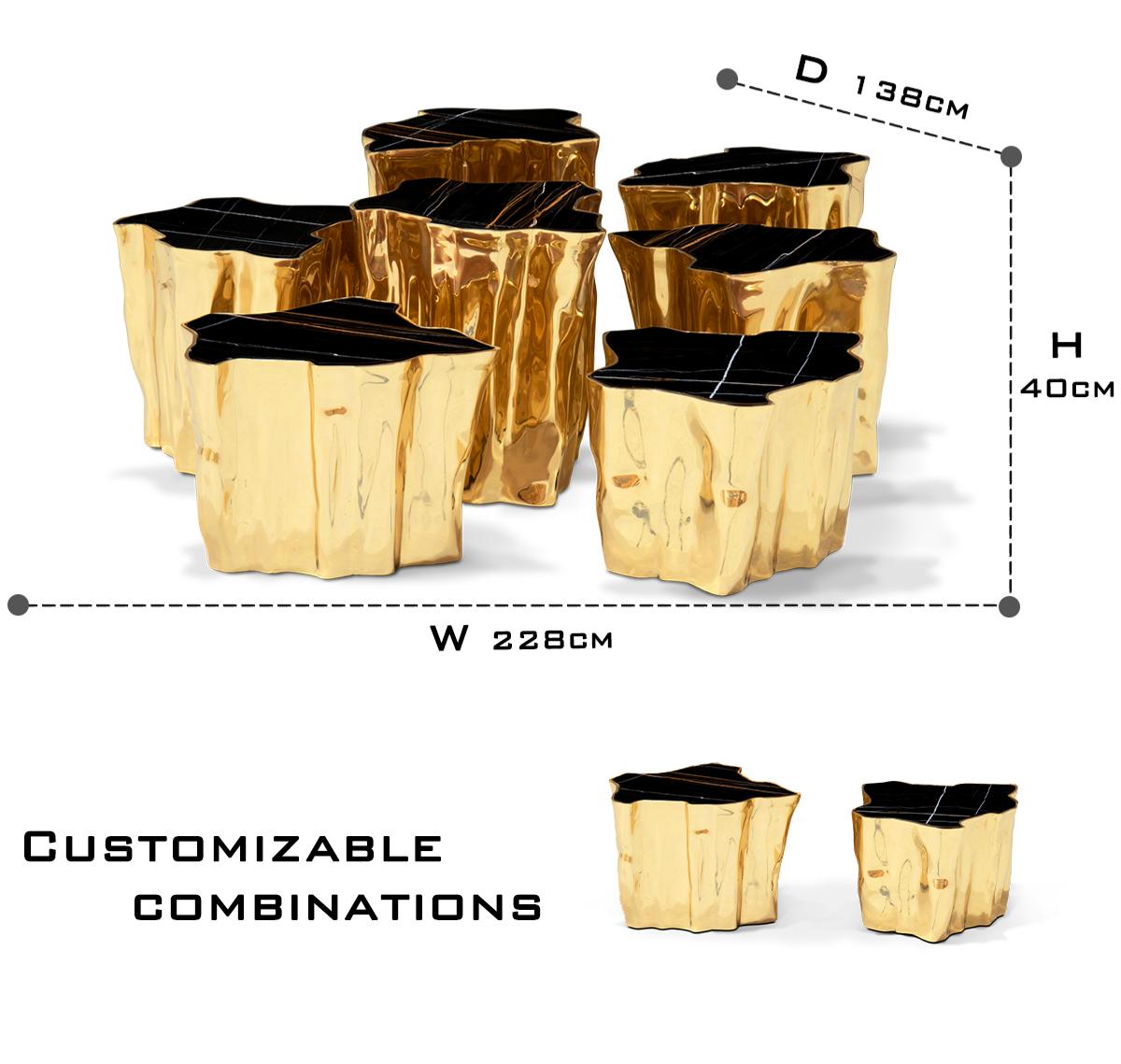 Luxury White Coffee Table with Sculptural Gold Base & Organic Modern Design