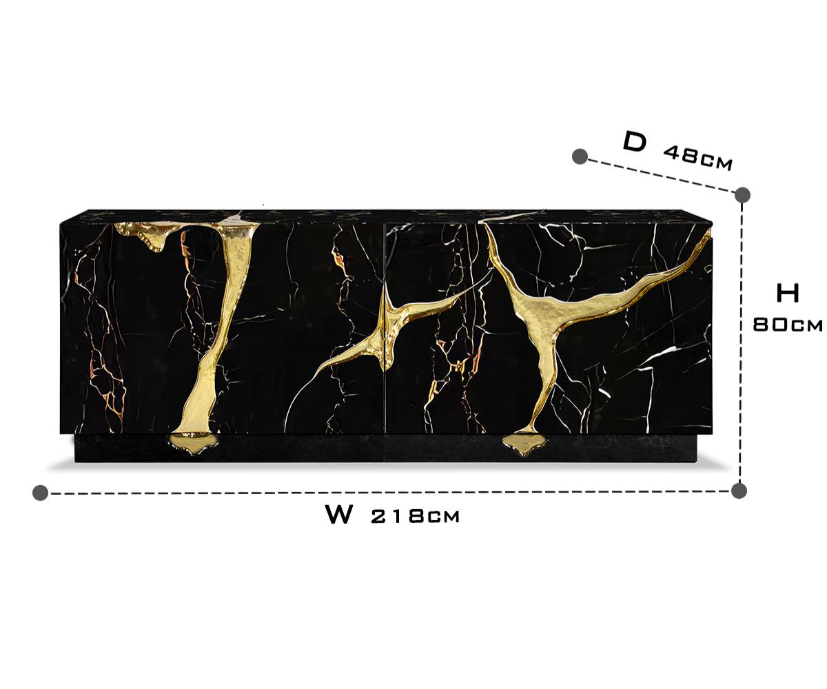 Luxury Black Gold Sideboard Cabinet with Sculptural Cracked Design