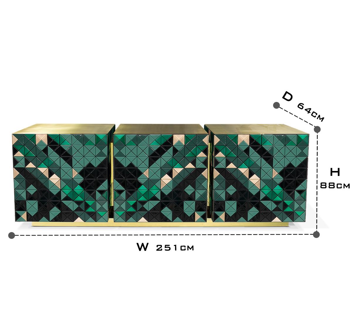 Luxury Anodized Metal Sideboard Cabinet with Pixel-Inspired Design & Hidden Storage