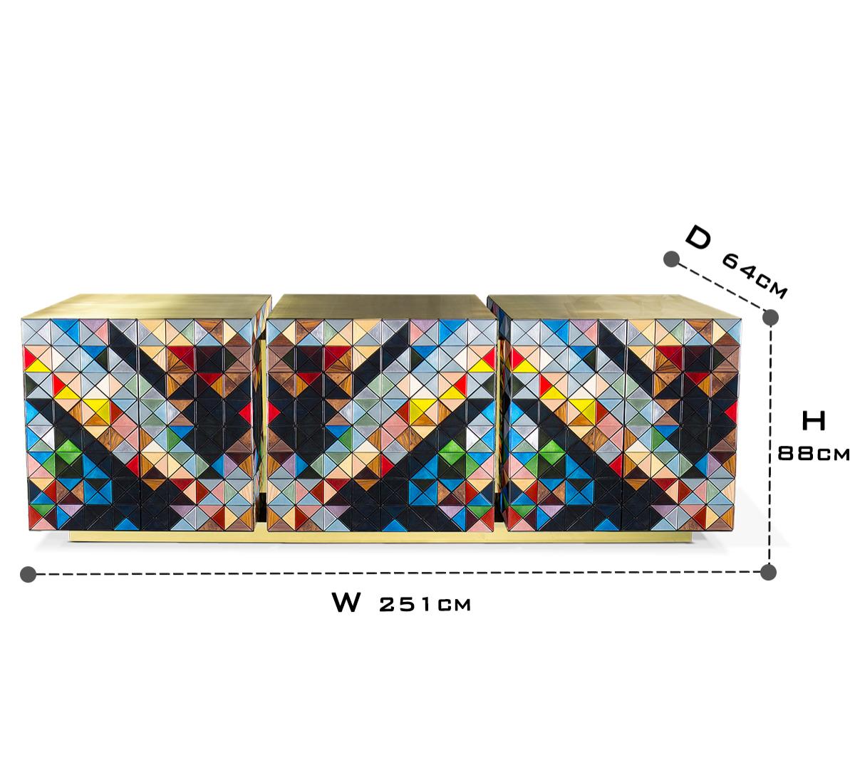 Luxury Anodized Metal Sideboard Cabinet with Pixel-Inspired Design & Hidden Storage