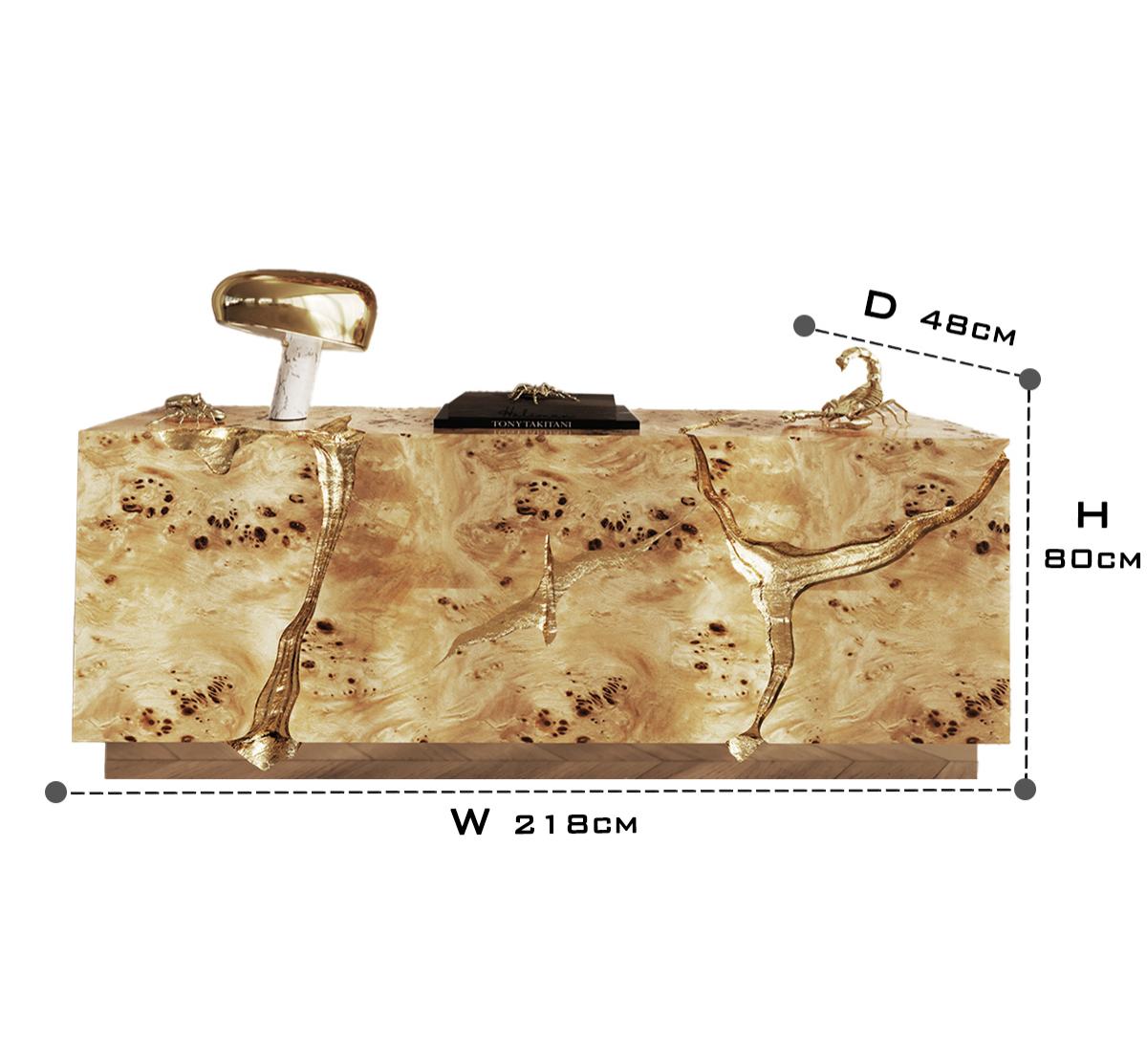Luxury Black Gold Sideboard Cabinet with Sculptural Cracked Design