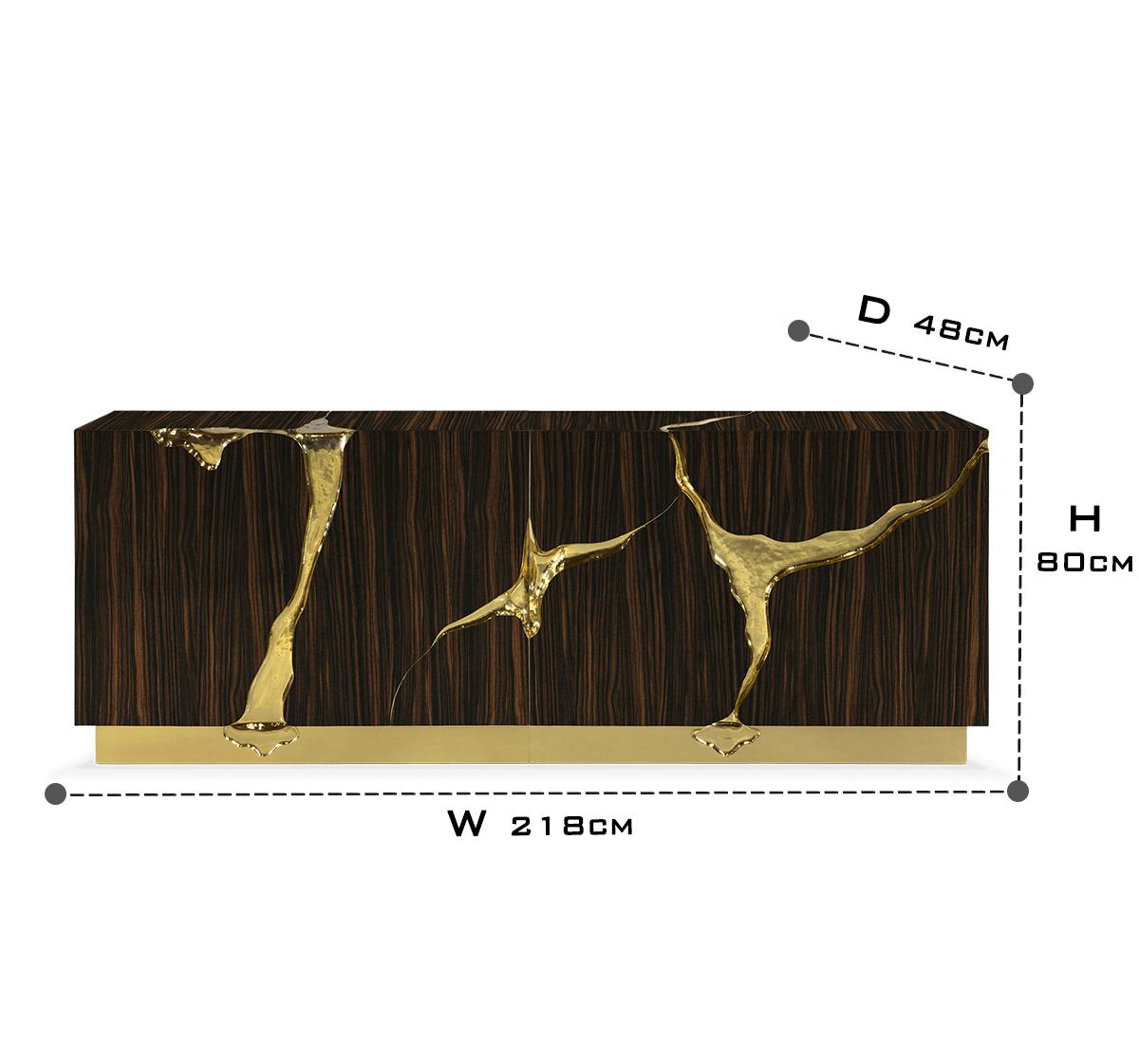 Luxury Black Gold Sideboard Cabinet with Sculptural Cracked Design