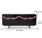 Luxury Black Sideboard Buffet Cabinet with Floral Carved Details & Storage
