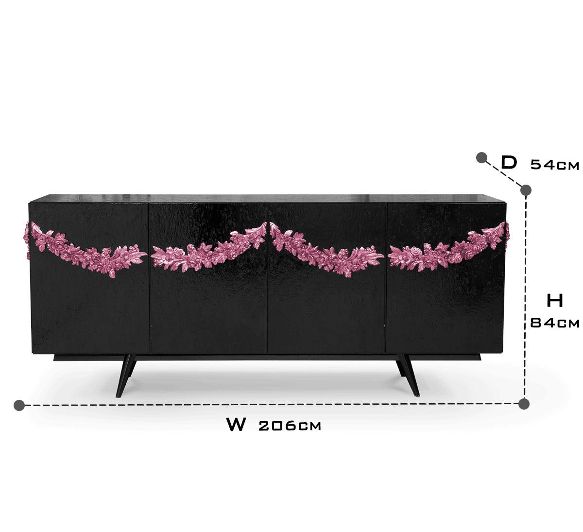 Luxury Black Sideboard Buffet Cabinet with Floral Carved Details & Storage