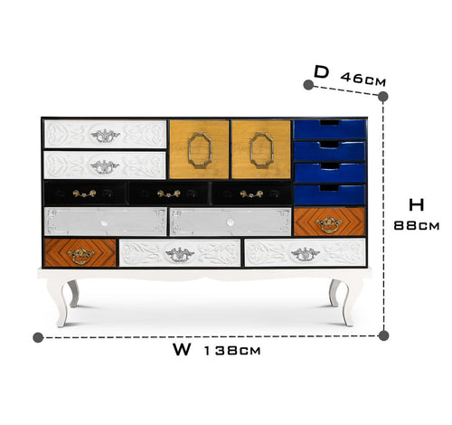 Luxury Patchwork Wood Sideboard Buffet Cabinet with Hidden Storage