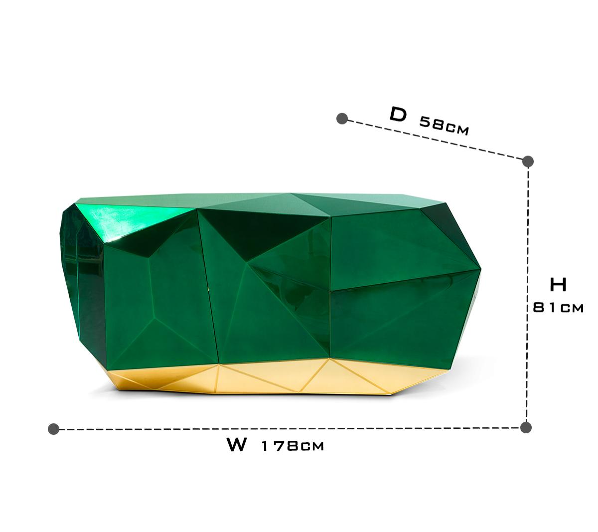 Luxury Emerald Green Sideboard Cabinet with Diamond-Inspired Faceted Design