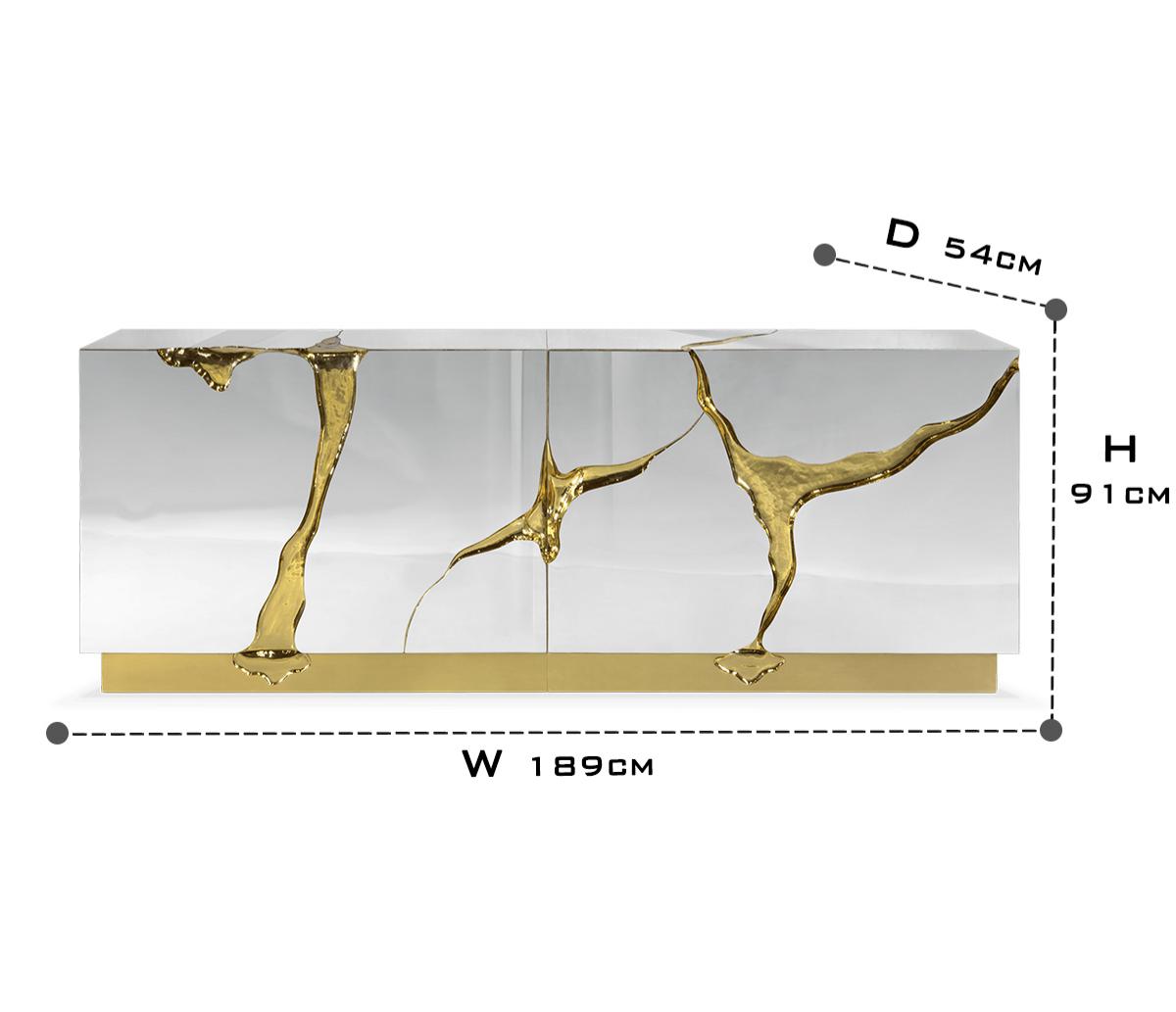 Luxury Black Gold Sideboard Cabinet with Sculptural Cracked Design