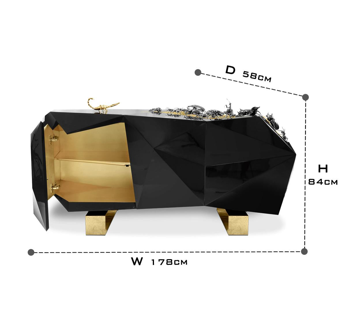 Luxury Diamond-Inspired Sideboard Buffet Cabinet with Black Gold Finish