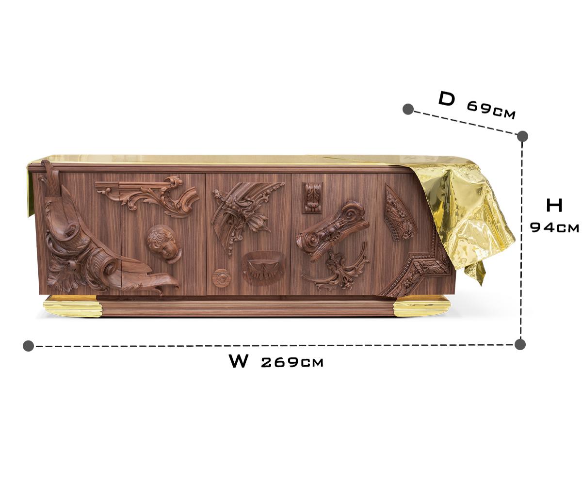 Luxury Black Sideboard Buffet Cabinet with Gold Leaf Details & Hidden Storage