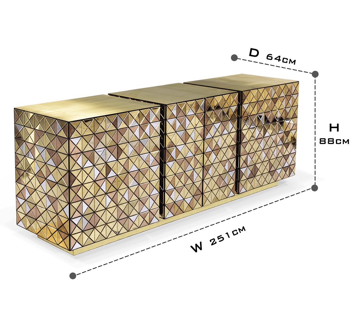 Luxury Anodized Metal Sideboard Cabinet with Pixel-Inspired Design & Hidden Storage