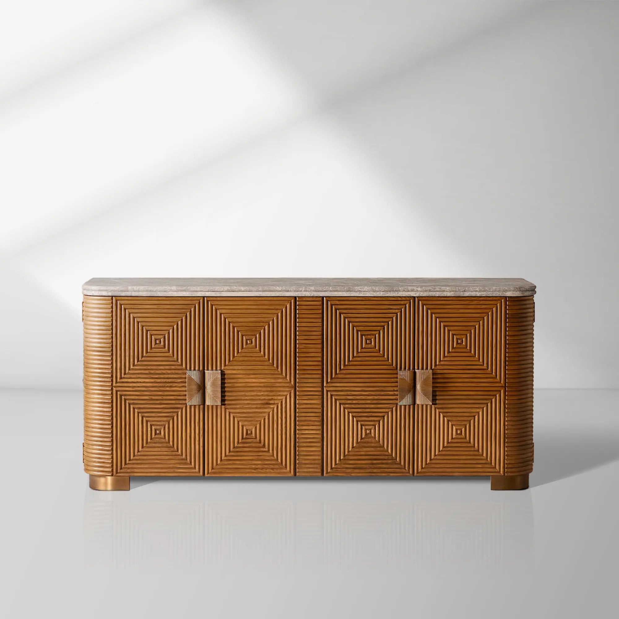 Kensley Grey Emperador Marmor Sideboard Holzbuffet Aufbewahrungsschrank