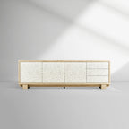 Water Pelagic Sculpted Media Console Sideboard Washed Oak TV Stand Storage Drawers Cabinet