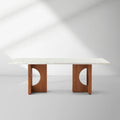 Elliot Carrara Marble Top Dining Table Rectangular White Stone Dining Table with Solid Oak Base