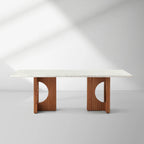 Elliot Carrara Marble Top Dining Table Rectangular White Stone Dining Table with Solid Oak Base