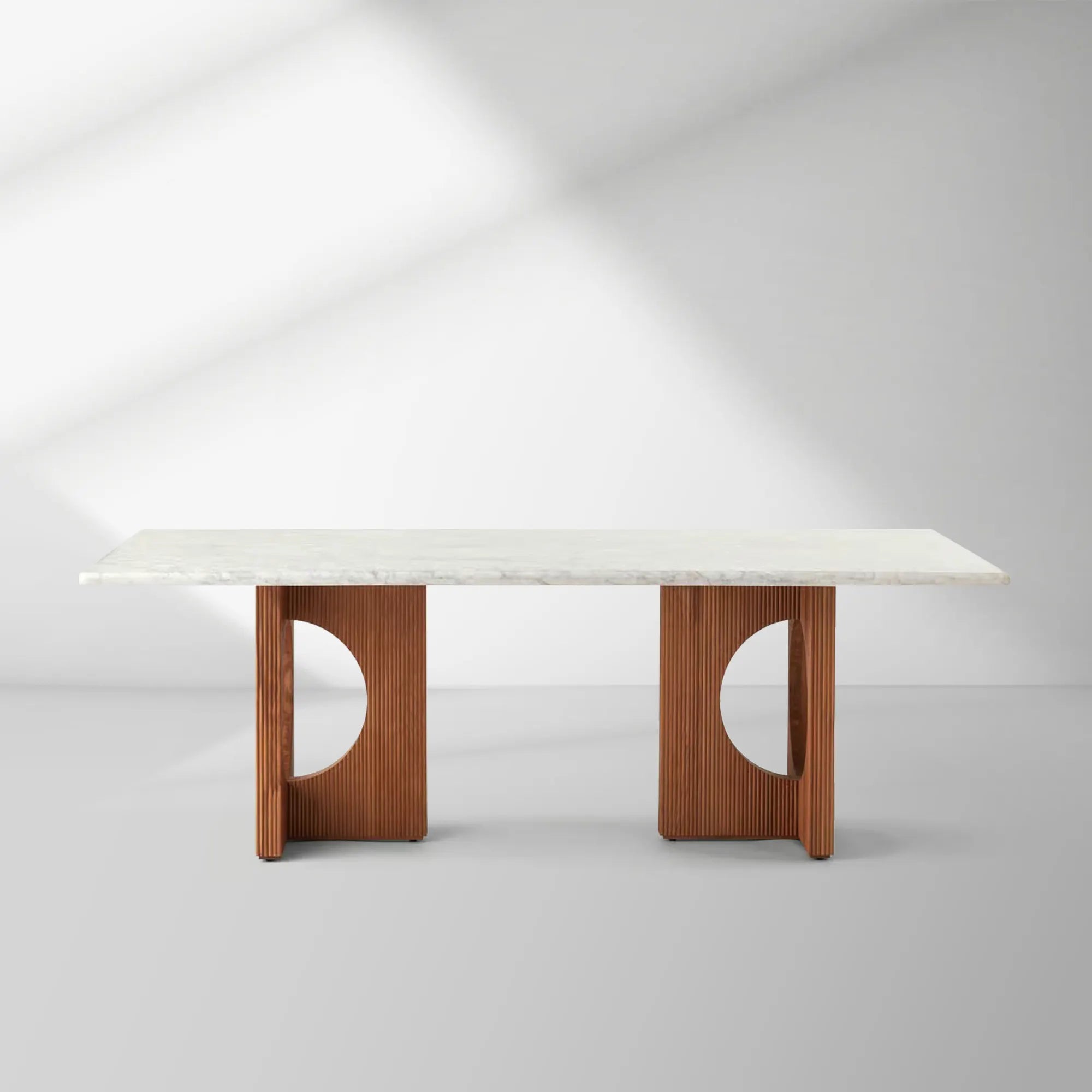 Elliot Carrara Marble Top Dining Table Rectangular White Stone Dining Table with Solid Oak Base