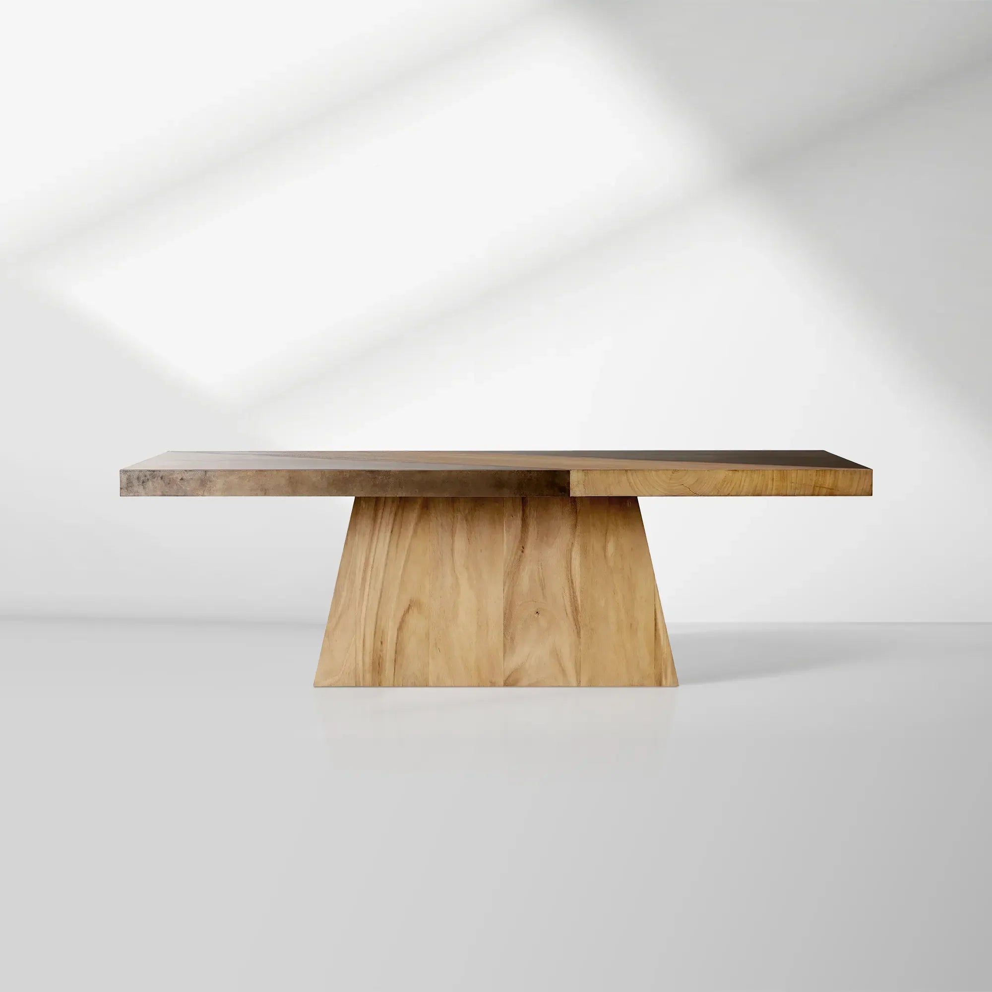 Almeria Sustainable Guanacaste Wood Dining Table Rectangle Oxidized Steel Dining Table