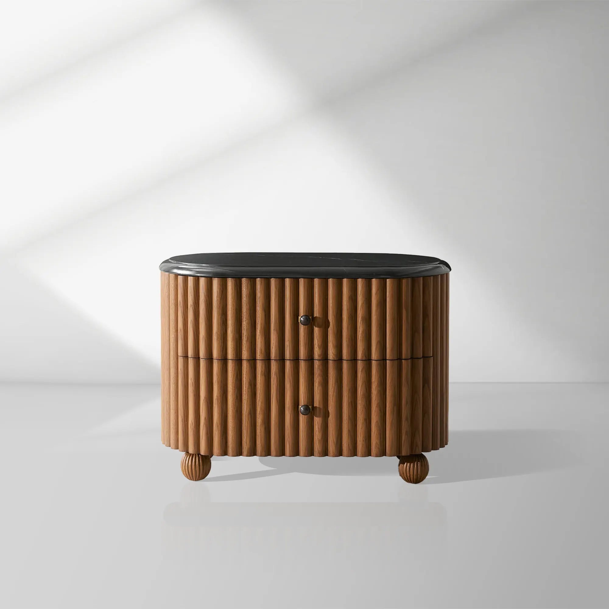 Carlisley Marble Top Nightstands Black Marquina Stone Bedside Table Wood Bedroom Storage Cabinet