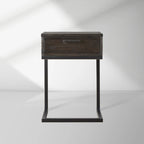 Palmer Wood Storage Nightstand Sleek Iron Frame One-Drawer Cabinet Nightside Table