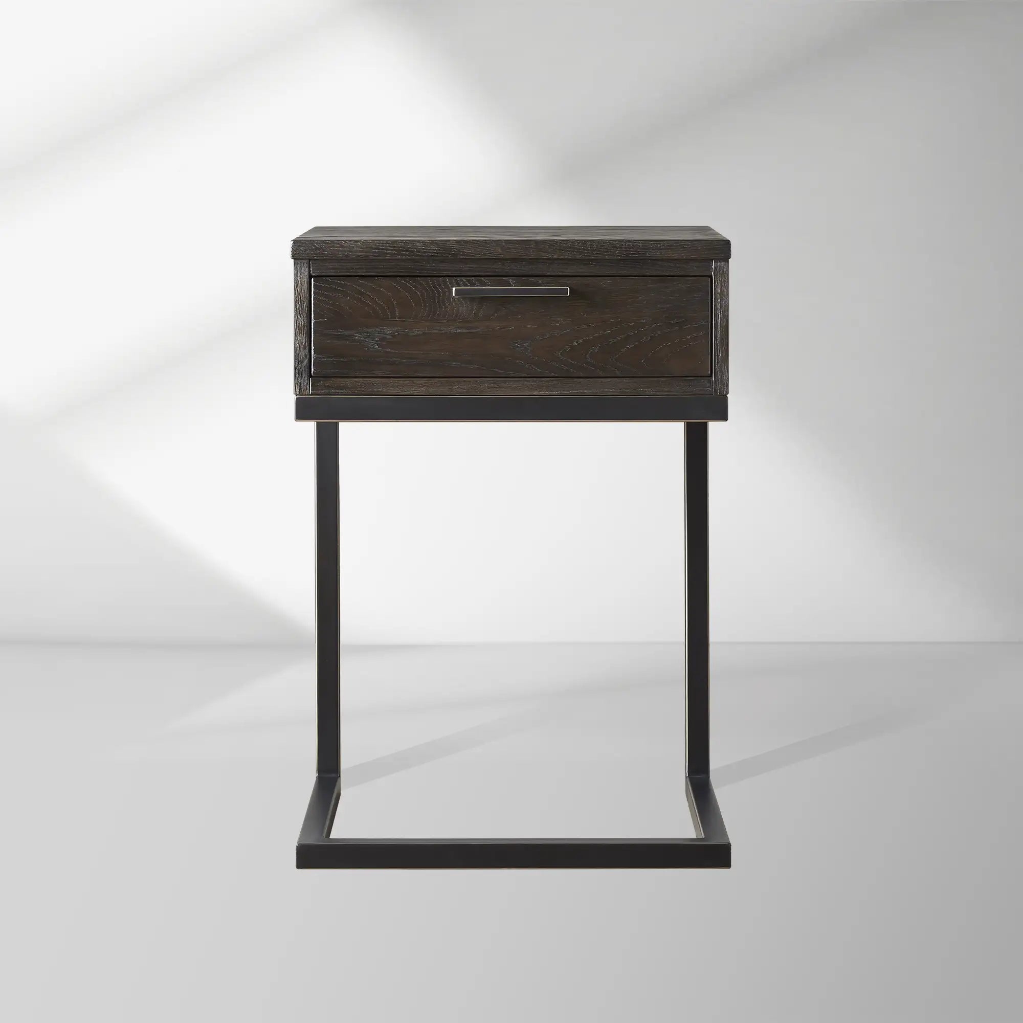 Palmer Wood Storage Nightstand Sleek Iron Frame One-Drawer Cabinet Nightside Table