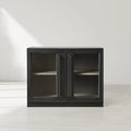 Classic French Factory Sideboard with Tempered Glass Doors Wood Buffet Entryway Cabinet