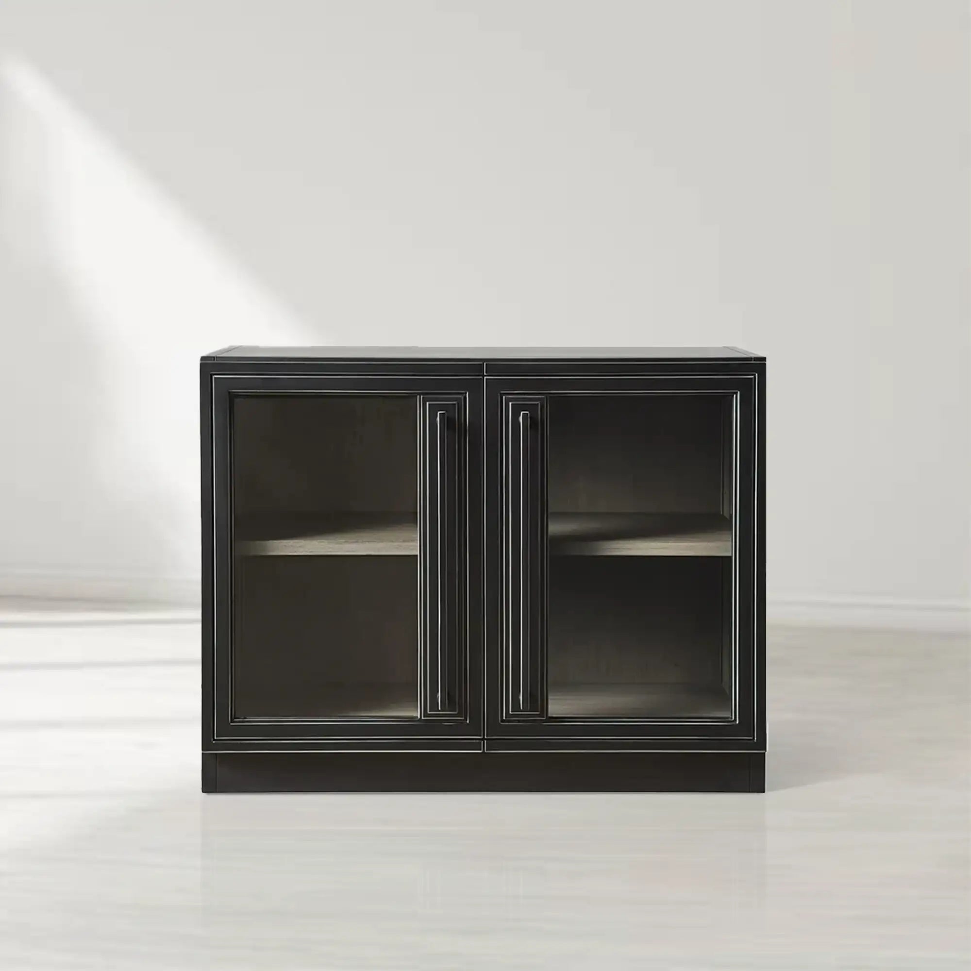 Classic French Factory Sideboard with Tempered Glass Doors Wood Buffet Entryway Cabinet